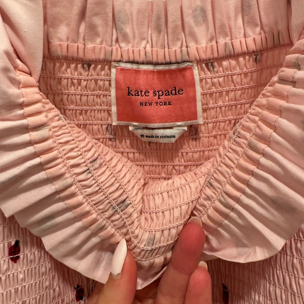 Kate Spade Pink Ladybug Smocked Puff Sleeve Dress - Picture 3 of 3
